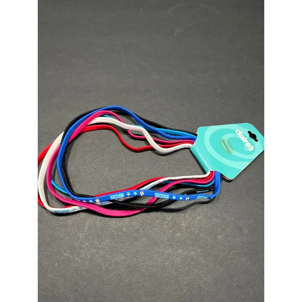Claire's Soccer Headwrap Set 6 Pack Elastic Hair Bands Stars Blue Red Pink NEW
